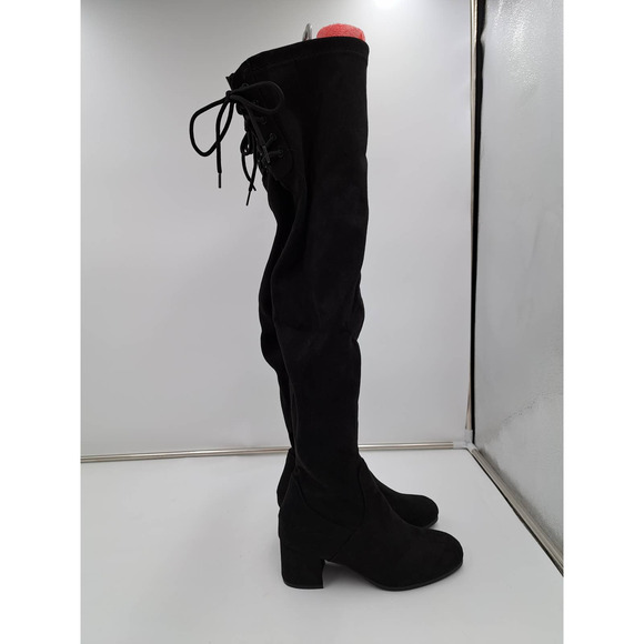 Dream Pairs Black Faux Suede Low Heel Over The Knee Comfort Round Toe Boots 6.5 - Picture 1 of 11